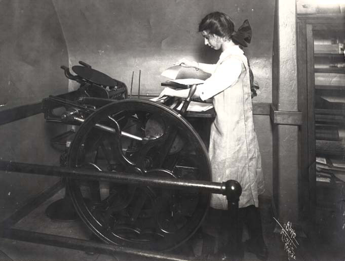 Girl Using C and P Press Vintage